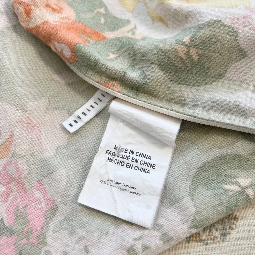1 Pottery Barn ELORA FLORAL PRINT PILLOW COVER 24" Linen Neutral Orange Green PB - Picture 7 of 8